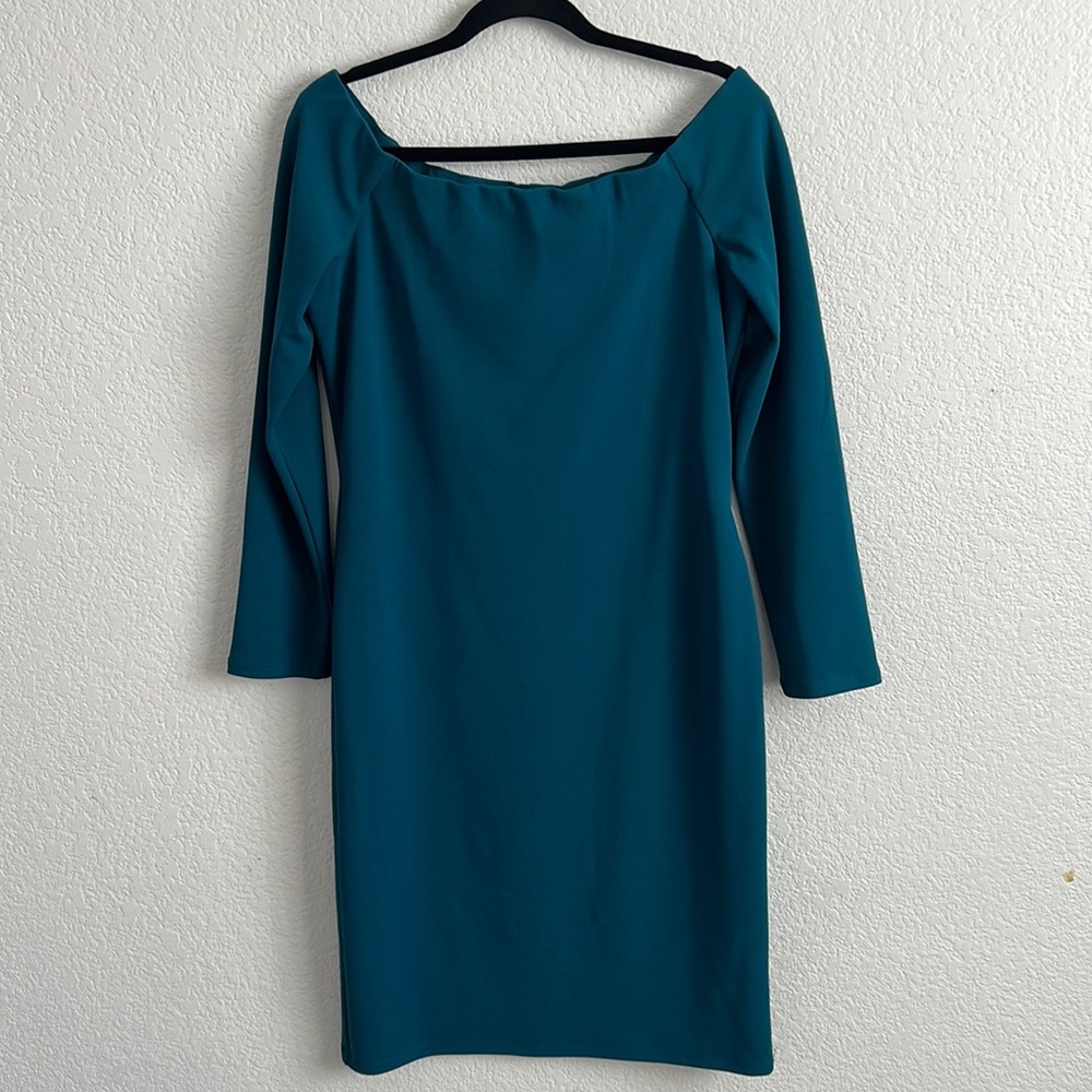 Eliza J Off-the-shoulder Emerald Green Sheath Dress